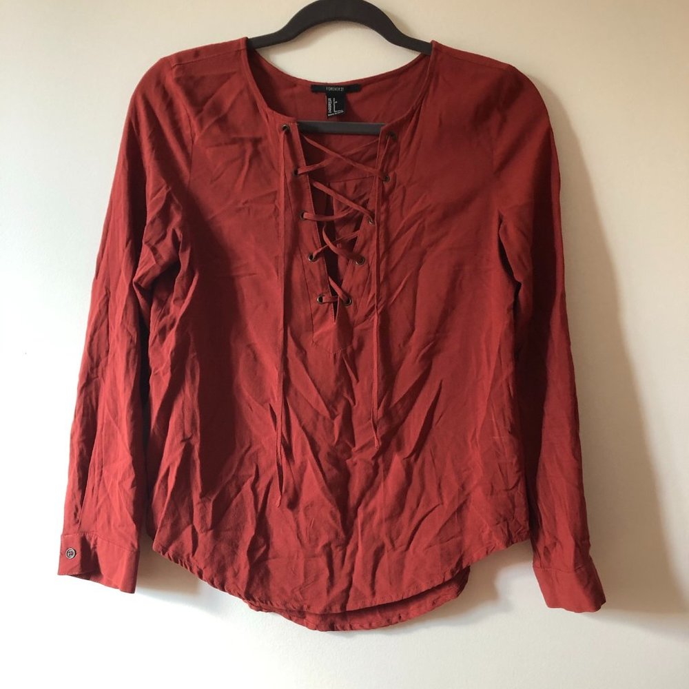 Forever 21 Rust Tie Up Blouse